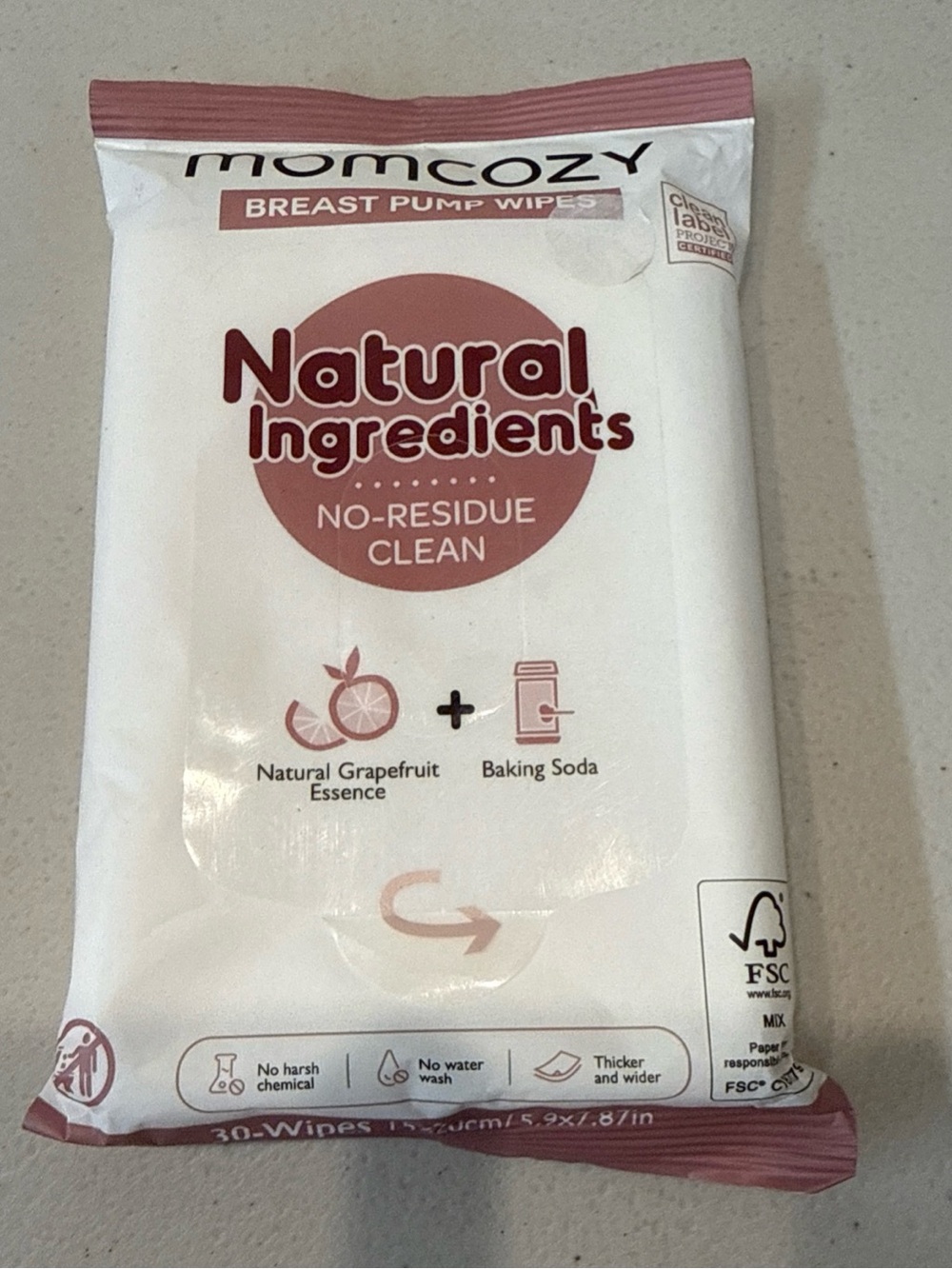Natural Breast Pump Wipes by Momcozy Pump Parts Cleaning On-the-go 30ct NEW